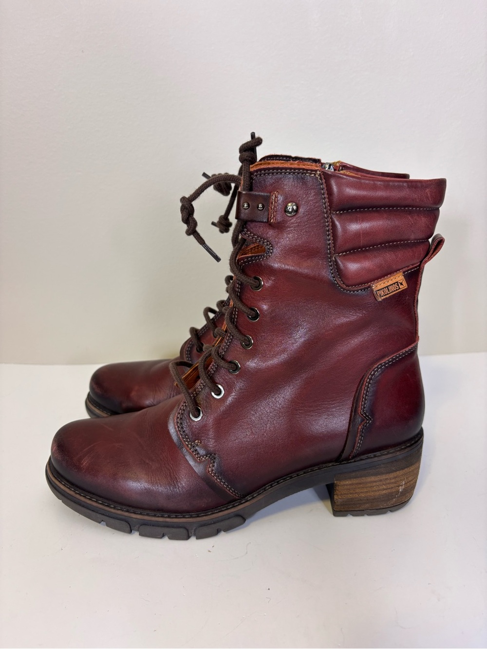 PIKOLINOS Wine Red Leather Lace-Up Combat Boots 39 Womens 8.5-9